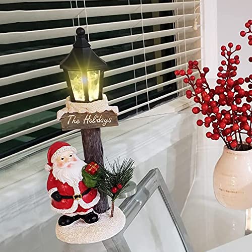 LED Lights Santa Claus Lamppost Tabletop Figurine, 11.6" x 4"