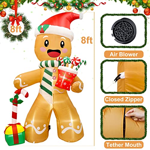 8ft Christmas Inflatables Gingerbread Man w/ LEDs