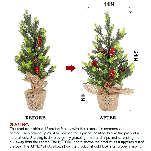 24 inch 2 Pack Artificial Mini Christmas Trees