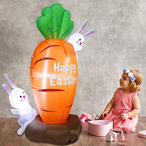 5 ft Easter Inflatable Decoration - Bunnies w/ Giant Carrot & Built In LEDs