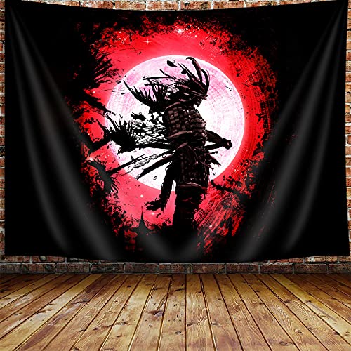 Cool Japanese Anime Samurai Black & Red Art Tapestry Wall Decoration