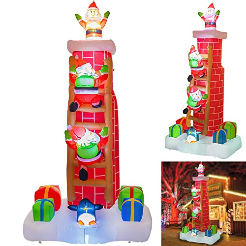 8 FT Inflatable Christmas Santa Claus Climbing Chimney, w/ LED Lights