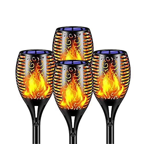 Solar Tiki Torch Lights with Flickering Flames Outdoor, Waterproof Landscape Flame Lights with Auto On/Off