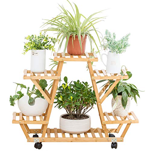 Bamboo Rolling 6 Tier Plant Stand Rack