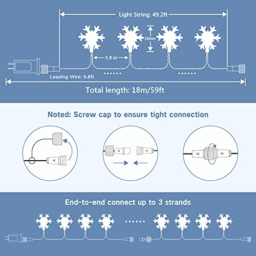 Christmas Snowflake String Lights, 49 ft 100 LED Connectable  (Warm White)