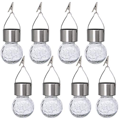 8 Pack Solar Hanging Christmas Ball Lights w/ Umbrella Clips