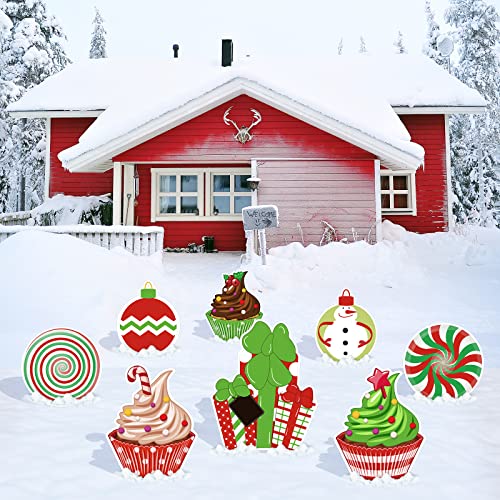 8Pcs Christmas Yard Sign w/ 16Pcs Stakes Cupcake Candy Lawn Sign