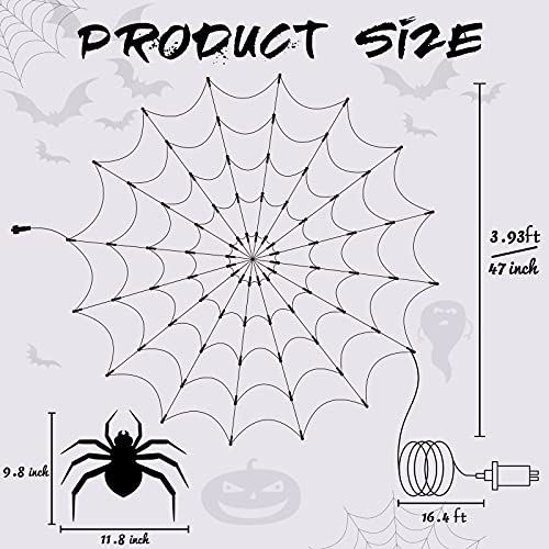 3.9FT Diameter 80 LED Halloween Spider Web Lights w/ Black Spider