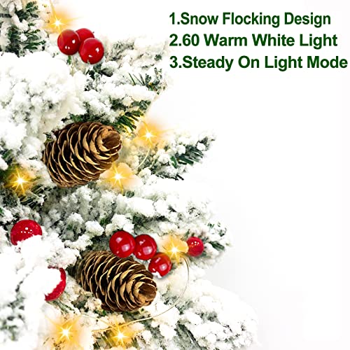 [ Snow Flocked & Timer ] Pre-lit Tabletop Christmas Tree Decoration