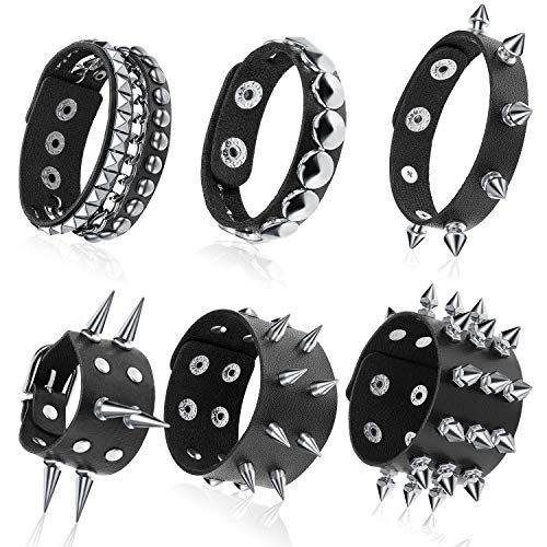 6 Pcs Punk Studded Bracelet Leather Rivets Cuff (Classic Style)