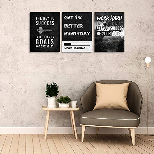 3 Piece Framed Inspirational Success Wall Canvas art Decor