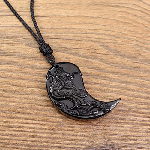 Obsidian Dragon & Phoenix Yin Yang Pendant Necklaces for Couples