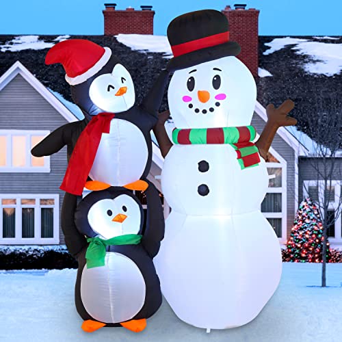 6 FT Inflatable Two Penguins Hold Snowman's Head with Build-in LEDs Christmas Decoration