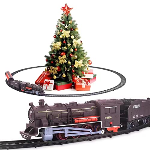 Classic Train Set Toys for Under Christmas Tree Battery Operated w/ Sound & Light