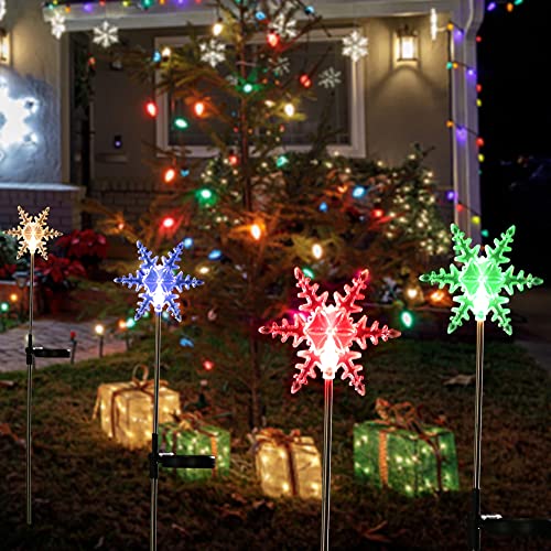 4 Pack Solar Christmas Snowflakes Garden Stake Lights Decoration