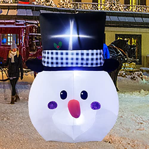 6ft Inflatable Snowman Head w/ Built-in LED Lights, Large Christmas Decoration