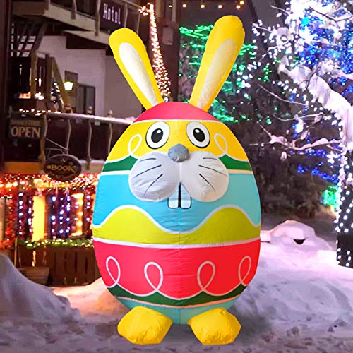 5 Ft High Inflatable Easter Decorations Cute Egg & Bunny w/ Built-in LED Lights