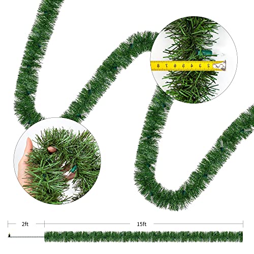 15FT Green Lighted Garland for Christmas Decorations