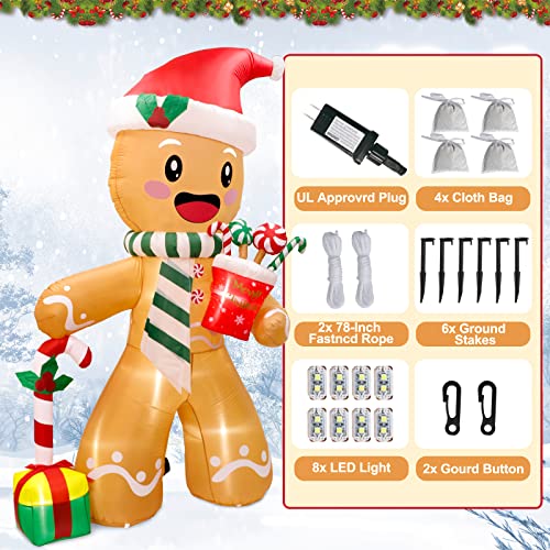 8ft Christmas Inflatables Gingerbread Man w/ LEDs