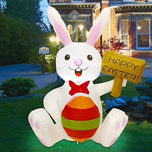 4 FT Inflatable Lighted Bunny Holds Egg for Easter Decoration