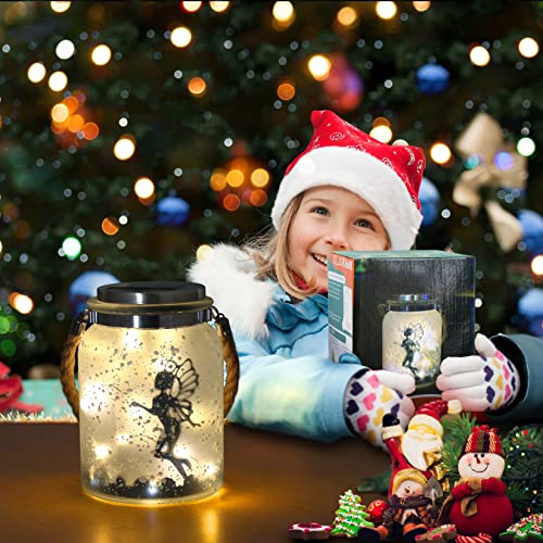 Solar Lantern Fairy Lights White Frosted Glass Hanging Jar 20 Warm White Mini LED String Lights (Fairy)