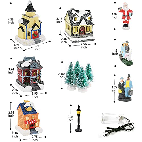 12Pcs Christmas Village Sets - LED Lighted Christmas Village Houses w/ Figurines,