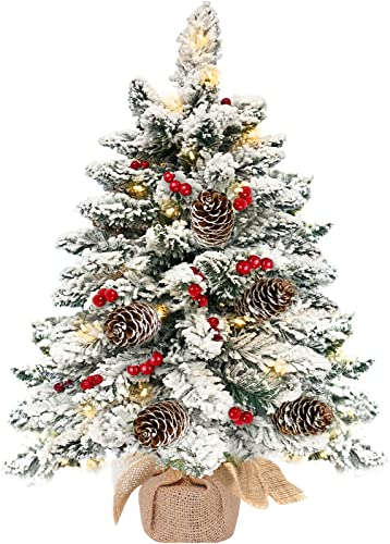 [ Snow Flocked & Timer ] Pre-lit Tabletop Christmas Tree Decoration