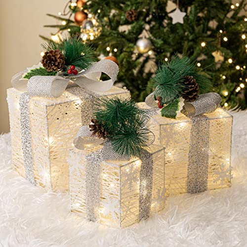Set of 3 Christmas Lighted Gift Boxes w/ Bows