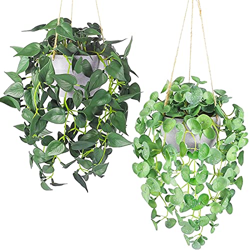 2 Pack Artificial Hanging Plants w/ Pots