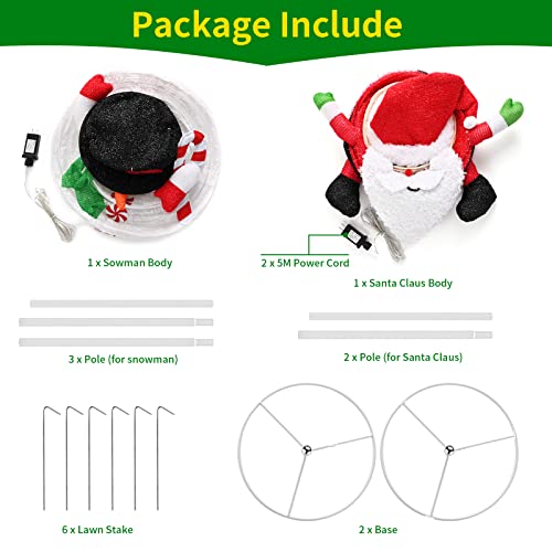 Set of 2 Collapsible 3.0FT Snowman 2.6FT Santa w/ 100 LEDs Plug-in  Christmas Decoration