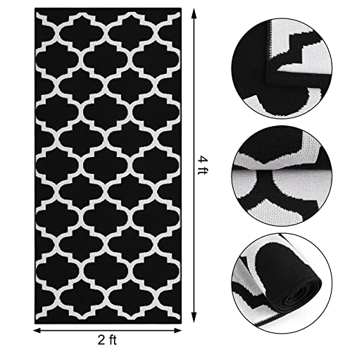 Black & White Outdoor Rug, Machine Washable, Reversible