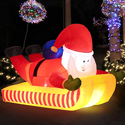 7FT Christmas Inflatable Outdoor Skiing Santa Claus for Yard Decoration