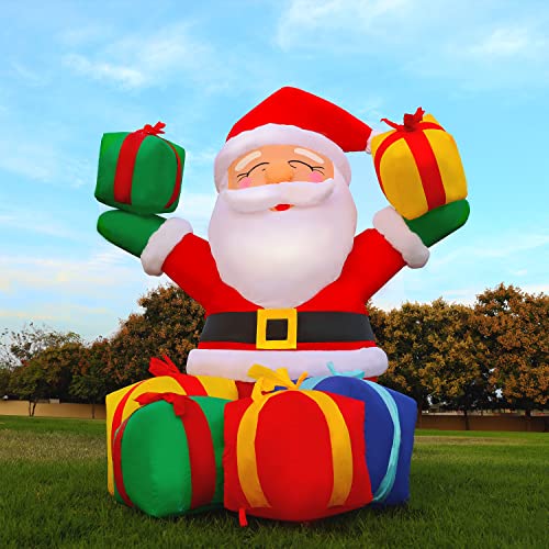 6.2 Ft Christmas Inflatables Smiling Santa Claus w/ Present Boxes & LEDs