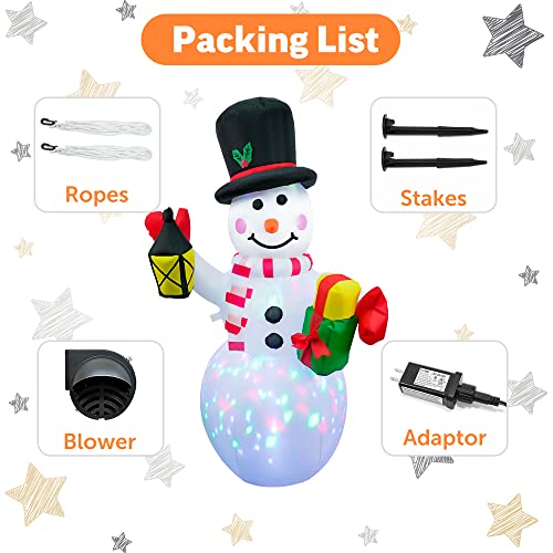 4FT Xmas Snowman Blow Up Decorations w/ Colorful Rotating LED Lights