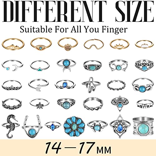 78 Pcs Vintage Turquoise Rings Set for Women