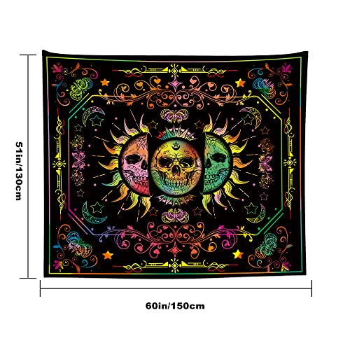 Backlight Trippy Space Astronaut -Skull Sun & Moon Tapestry UV Reactive 60x51 Inch