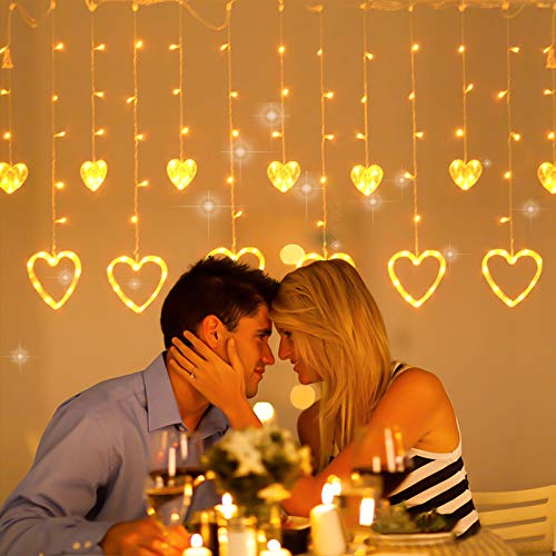 Valentine's Day Heart-Shaped LED Curtain String Lights,138 LED Connectable 8 Flashing Modes