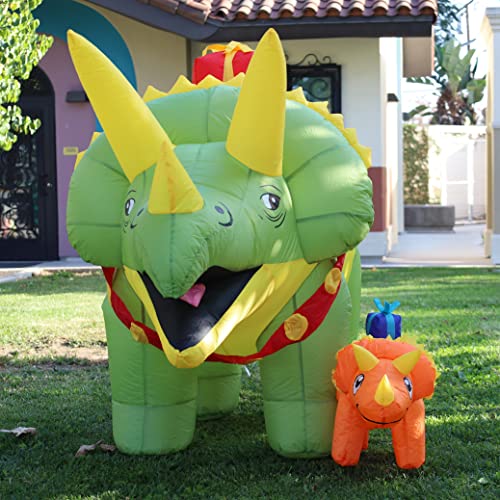 7.5 FT Christmas Inflatables Triceratops Dinosaur w/ Baby Dino Carry Gift Box