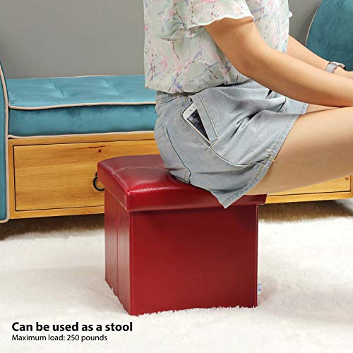 Folding Storage Ottoman, Faux Leather Footrest 11.8"x11.8"x11.8"