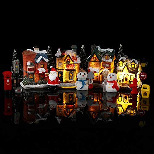 16 Pcs LED Christmas Village Houses Towns Scene Set Decorations