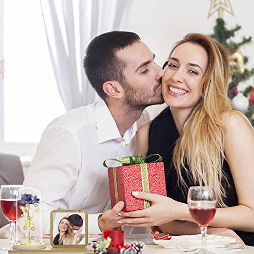 Rose Flower in Glass Dome & Photo Frame for Valentines/Anniversary Gift