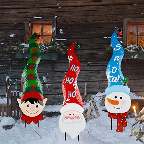 3 Pack Christmas Garden Metal Stakes w/ Tinkle Bell