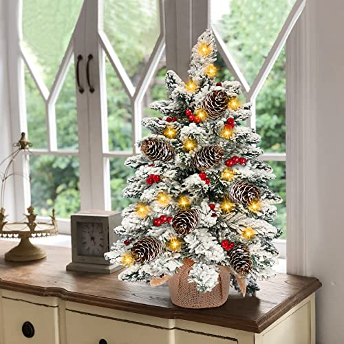 [ Snow Flocked & Timer ] Pre-lit Tabletop Christmas Tree Decoration