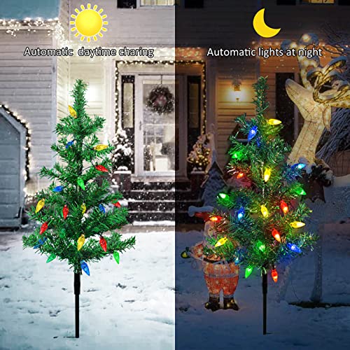 4-Pack Solar Christmas Tree Garden Stake Lights Decoration