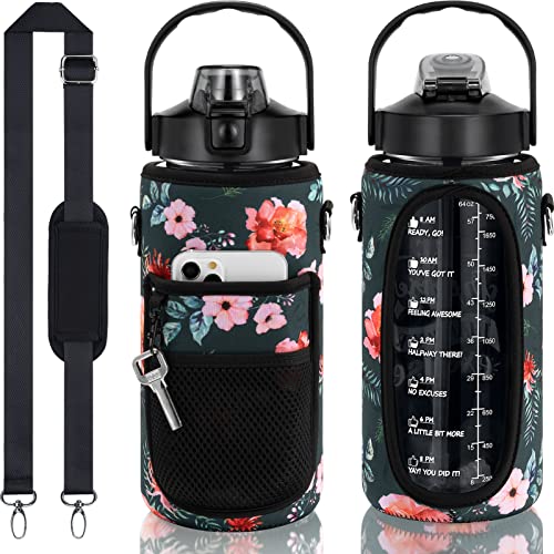 Half Gallon Motivational Water Bottle w/ Sleeve & Strap 64 OZ