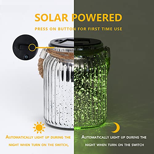 2 Pack,20 LED Solar Mercury Glass Mason Jar Hanging  Christmas Lights