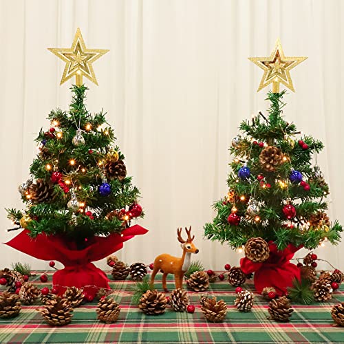 2 Pack 20 Inch Prelit Tabletop Christmas Tree w/ Lights & ornaments