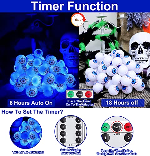 [ 8 Modes & Timer ] 29.5 Ft 60 LED Halloween Eyeball String Lights