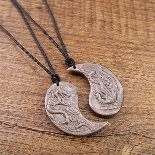 Obsidian Dragon & Phoenix Yin Yang Pendant Necklaces for Couples