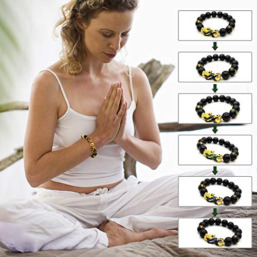 2 Pieces 12 mm Feng Shui Bead Bracelet with Hand Carved Black Amulet